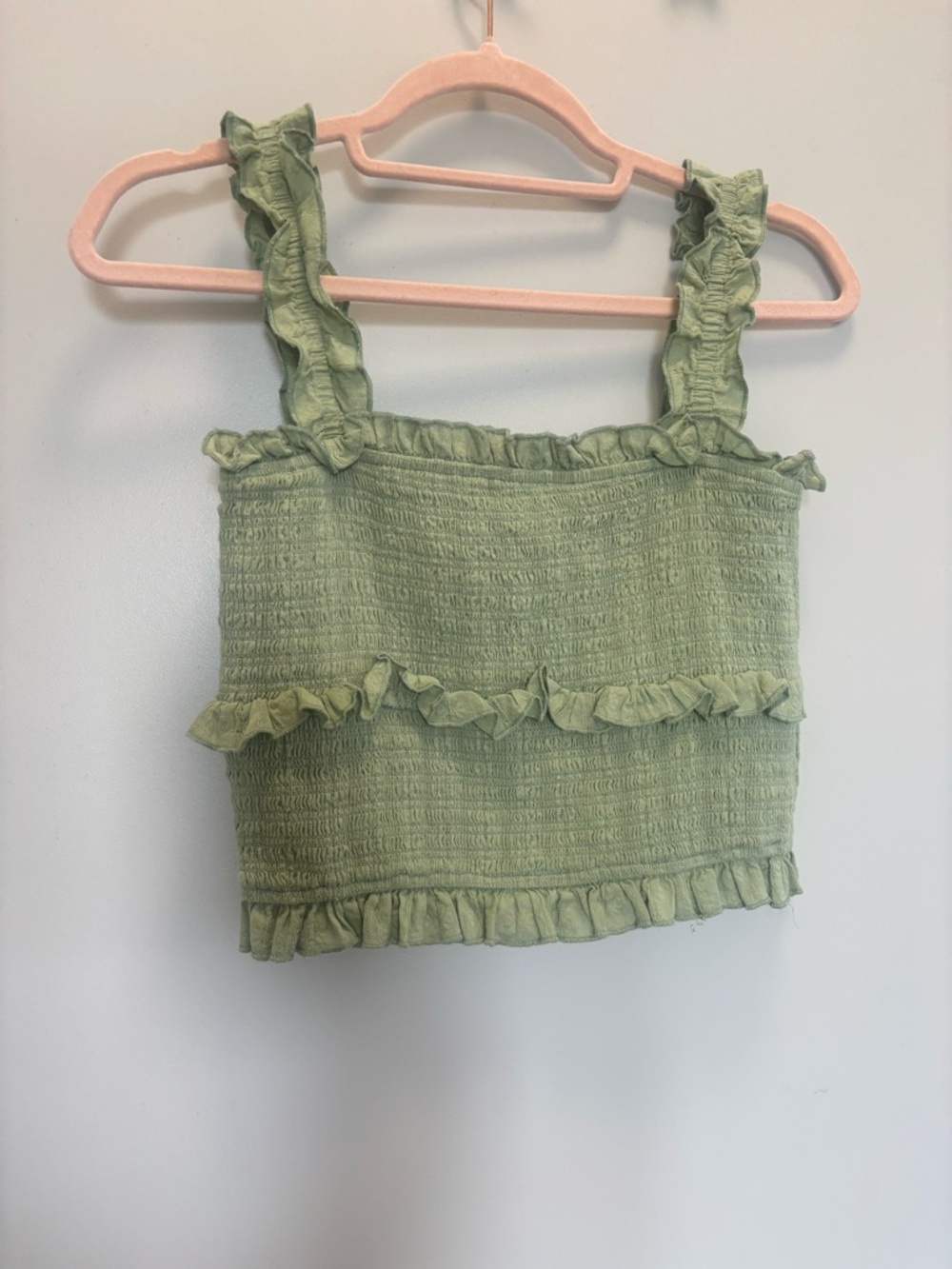 Lush Sage Green Smocked Ruffle Crop Top